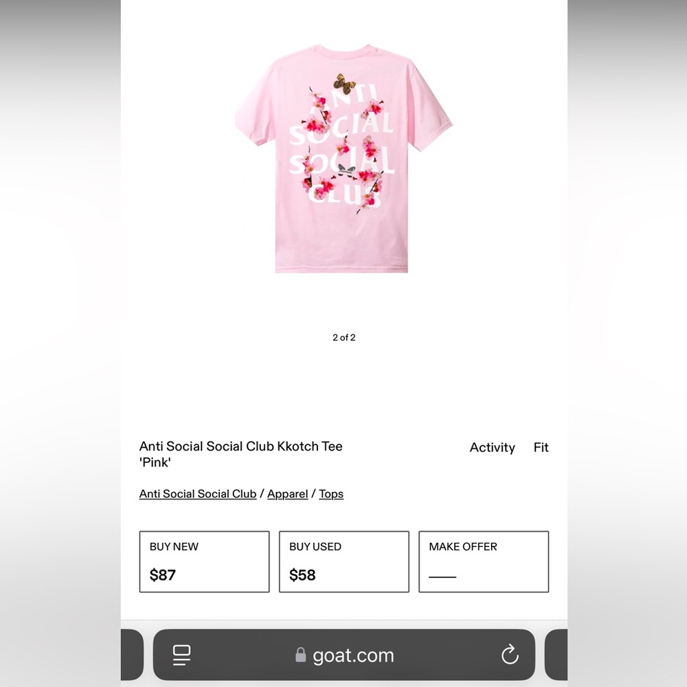 NWT Anti Social Social Club Kkoch Pink Tee ASSC